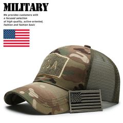 USA Military メッシュキャップ 帽子 野球帽 アウトドア メンズ レディース サバゲー キャンプ 野球 プレゼント ギフト 7987173 (カーキカモ)