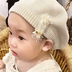 ドライフラワー フラワーヘアクリップミニ05 / プリザーブドフラワー / ホワイト×アイボリー　チュールリボン / 大人こども兼用 / やっとこピン ベビーヘアクリップ 髪飾り / 七五三 卒園式 入園式 結婚式 発表会 前撮り