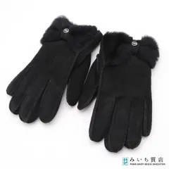 UGG アグ ムートン手袋 RN17541 グローブ スエード リボン サイズM シープスキン ブラック レディース 箱有 24s612-5のサムネイル