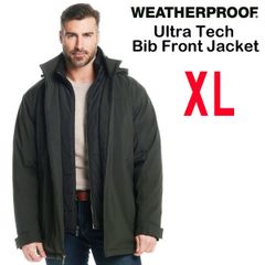 新品 XL ★ コストコ Weatherproof ウェザープルーフ メンズ ストレッチ 中綿 ジャケット カーキ ブラウン ウルトラテック ビブ付 フード取り外し可能フード付 撥水 防風 防寒 伸縮 パーカー キルティング アウター ブルゾン コート 男性用