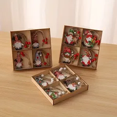クリスマス オーナメント 12個セット サンタクロース ノーム 装飾 オブジェ レッド グリーン トナカイ ウッド 木製