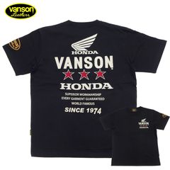 バンソン ホンダ 半袖Tシャツ VANSON HONDA コラボ トリプルスター 刺繍Tシャツ HRV-2508 ブラック 新品