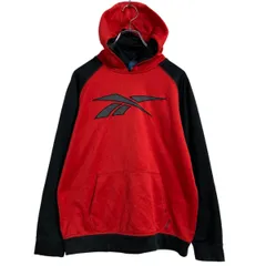 Reebok ロゴジャージ パーカー キッズ L 150～ レッド ブラック リーボック スポーツ プルオーバー 裏起毛 古着卸 アメリカ仕入 a701-6956