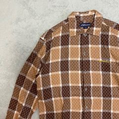 【PIKO】vintage ブロックチェック　長袖シャツ　チェックシャツ　ダイヤスティッチ　ブラウン　ブランドロゴ刺繍　コットン100% サイズM ピコ