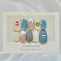 ネイルチップ《27》 クリスマスネイル　韓国ネイル　くまネイル　雪ネイル　マットネイル　ネイルチップ　オーダーネイルチップ