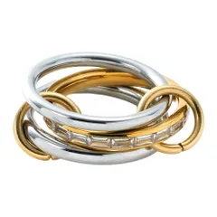 【ミックスゴールド×15号】[Cream dot. クリームドット公式] リング 指輪 レディース ステンレス製 金属アレルギー つけっぱなし サージカルステンレス コネクテッドリング 4WAY 3連 レイヤード ミックスカラー スクエアビジュー 