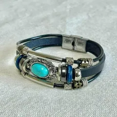 本革（黒）ターコイズブレスレット メンズ/レディース ヴィンテージ ナバホ族
