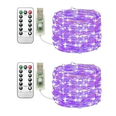 【特価商品】USBフェアリーライト 2パック、20mの紫100LED クリアヒル(Clearhill) USB銅線ストリングライト、リモコン付き、8種類のモード、タイマー機能、調光可能、クリスマスやベッドルーム、屋内外に対応