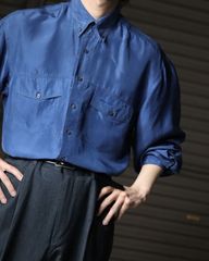 oversized toromi silk l/s shirt button-down シルク 絹 ボタンダウン オーバーサイズ とろみ 長袖シャツ ボックスカット 青 80s 90s