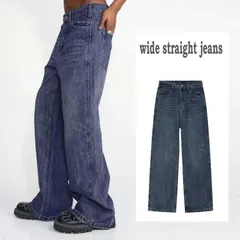 ワイドパンツ ストレート ジーンズ ウォッシュ ブルー フレアパンツ デニム パンツ ダメージ  ライトブルー ストリート ロックファッション メンズ 脚長  色落ち