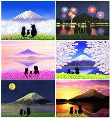 オリジナルポスター６種類セット　A４サイズ　富士山　猫　河口湖　精進湖　四季