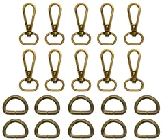 【迅速発送】starPG ショルダーベルト 金具 内寸 2cm Dカン ナスカン 各10個 セット レザークラフト バッグ ハンドメイド パーツ (アンティークゴールド)
