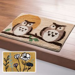 【新品※ショップ出品】洗えるボリューム玄関マット 50×80cm ふくろう柄 花柄 金運 風水 玄関 ラグ ラグマット カーペット マット ウオッシャブル 裏面滑り止め加工