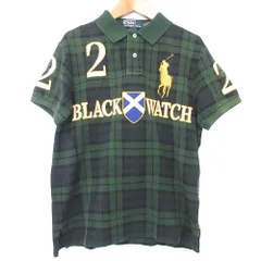 良品 POLO RALPH LAUREN ポロラルフローレン ビッグポニー ブラックウォッチ チェック柄 半袖 ポロシャツ カットソー M グリーン系 メンズ 古着 中古 USED