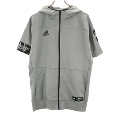 adidas アディダス 半袖 フルジップ スウェットパーカー L グレー系 メンズ 古着