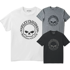 ハーレーダビッドソン 純正 メンズ ウィリーGスカル Wille G Skull プリント 半袖 Tシャツ サイズM (日本サイズＬ) ブラック グレー ホワイト コットン100% バイカーズTシャツ メンズTシャツ 夏 シンプル 涼しい ハーレー純正