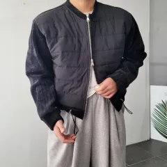 メンズ ベロア シャーリング ダウンジャケット クロップド カーディガン ジャケット 2 カラー