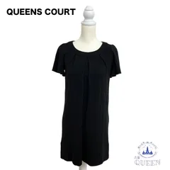☆美品☆ QUEENS COURT クイーンズコート カットソー 半袖 クルーネック ロング丈 おしゃれ レディース ブラック 1 日本製 v-38 送料無料のサムネイル
