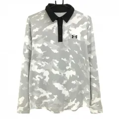 ★特価★【超美品】アンダーアーマー 長袖ポロシャツ ライトグレー×白 迷彩 カモフラ ヒートギア メンズ MD/M/M ゴルフウェア UNDER ARMOUR
