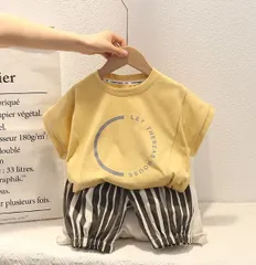 Tシャツ キッズ クロップドパンツ Tシャツ＋7分丈パンツ セットアップ 子供服 上下セットアップ 半袖 ゆったり パンツ ズボン 韓国子供服 ジュニア 女の子 男の子 ジュニア 快適 透気 誕生日 ファッション カジュアル 通学 カーキー