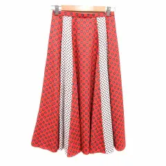 マッキントッシュフィロソフィー MACKINTOSH PHILOSOPHY フレアスカート ロング 総柄 36 S 赤 朱色 レッド 白 ホワイト /YK