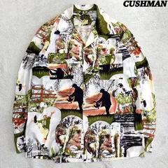 CUSHMAN All Printed Open Shirt クリーニング済 ハワイアンシャツ アロハシャツ オープンカラー 開襟 総柄 ハンティング アメフト ロングスリーブ 長袖 マルチカラー ホワイト 白 クッシュマンのサムネイル