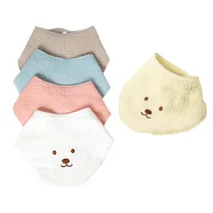 【人気商品】[MOMSMENU] ベビー ビブ スタイ三角 バンダナ 綿 ガーゼ よだれかけ 赤ちゃん 柔らかい 男の子 女の子 可愛い 瞬間吸水 25x34cm 5枚セット