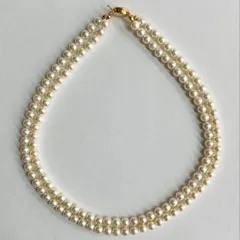 貝パール2連ネックレス/6mm約42/44cm/Lt.クリーム/G/made in japan