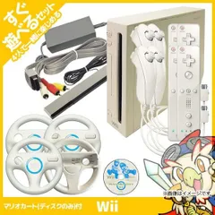 Wii 本体 4人ですぐ遊べるセット ソフト付（マリオカートWii）リモコン ヌンチャク ハンドル 4点付 純正 中古 動作品