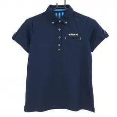 【美品】アディダス 半袖ポロシャツ ネイビー 胸ポケット ボタンダウン レディース M/M ゴルフウェア adidas