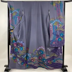 振袖/鼓草花金彩染め分け紫中古美品振袖set/身丈167.5裄丈66.5紫成人式 振袖 身丈175cm 裄丈69cm L 袷 落款あり 薔薇 草花 金彩 紺色