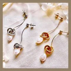 シンプル上品♡【304ステンレスポスト 24KGP本金メッキ】一粒 大粒 天然 淡水 パール メタル ワイヤー ピアス 揺れる ゴールド シルバー アレルギー対応 ハンドメイドピアス ブライダル ウェディング 【イヤリング変更可能】