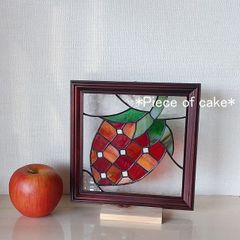 ステンドグラスのイチゴパネル(SQ16-03)＜雑貨　いちご　苺　置物　果物
