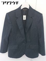 ◇ INDIVI インディヴィ ストライプ 肩パット 長袖 テーラードジャケット ブレザー サイズ 40 ブラック レディース  【1109300006244】