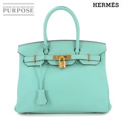 新品同様 エルメス HERMES バーキン30 トリヨンクレマンス ブルーアトール ハンド バッグ T刻印 ゴールド 金具 Birkin 90289997のサムネイル