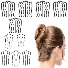 【新着商品】ブラック ） 10個セット ヘアクリップ、ヘアアクセサリー、お団子、イブニングウェア、U字ピン、シンプルなお団子、結婚式、卒業式、入学式、宴会などに適しています（ コーム かんざし 髪留め 夜会巻きコーム