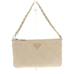 ★状態良好★【PRADA】チェーン ショルダーバッグ 1NI054 ハンドバッグ テスートインプントゥ ナイロン ベージュ ゴールド金具 レディース