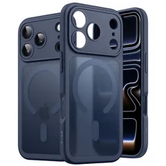 【数量限定】(ダークブルー) 耐衝撃スマホカバー ミニマリスト 薄型 半透明のマット背面 カメラレンズ全面保護 MagSafeに対応 マグネットケース 6.3インチ用 Pro 17 iPhone JETech