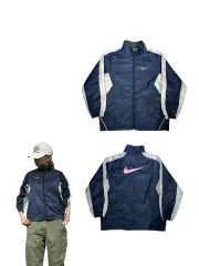 NIKE(ナイキ) ネイビー ピンク ビック ロゴ ウィンドブレーカー ジャケット XS