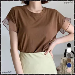 袖シアーTシャツチュール切替えカットソー クルーネックt 大人可愛い夏服 着回し フリル袖トップス ゆったり 半袖カットソー レディース おしゃれプルオーバー無地 韓国風 夏服着やせ ベーシック大人通勤 カジュアルtシャツ