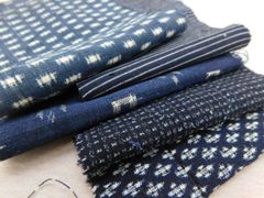 31 雪ん子 絣 縞 型染め 藍染め 木綿 古布 リメイク パッチワーク 時代