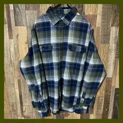 ボタンダウン マドラスチェック L グリーン 長袖 ネルシャツ メンズ  古着