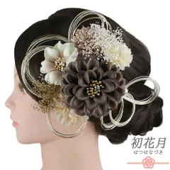 髪飾り 成人式 水引 ゴールド 振袖 袴 花 茶 ブラウン 白 ピンク かすみそう パールビーズ ラインストーン 大きい 小さい 2点セ No.12-1076