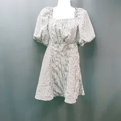 ◇ Allamanda ギンガムチェック　スクエアネック パフスリーブ 半袖 ミニ ワンピース サイズ38 ブラック レディース E  【1310300044581】