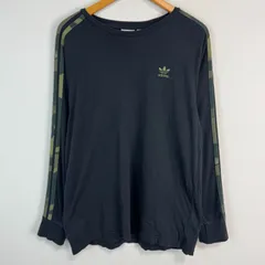 adidas Originals アディダスオリジナルス 長袖Tシャツ ロンT 迷彩 ワンポイントロゴ ロゴ刺繍 ブラック Oサイズ メンズ 古着 ストリート スポーツMIX