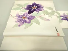 作家物　桐山紫香　京友禅　落款あり　未使用　名古屋帯　秋の草花　桔梗　女郎花　菊 作家物桐山紫香京友禅落款あり未使用名古屋帯秋の草花桔梗女郎花菊