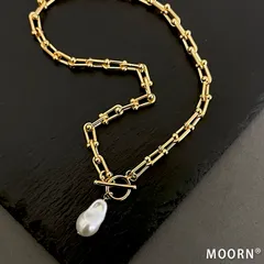 MOORN ラリエットネックレス バロックパール チェーン アンカーチェーン