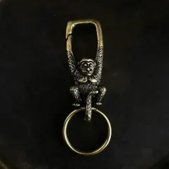 真鍮 キーホルダー キーリング キーフック カラビナ 猿 サル ビンテージ レトロ アンティーク アクセサリー パーツ ハンドメイド ゴールド 208
