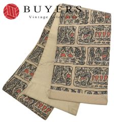 【中古】 半幅帯 正絹(金銀糸除く) ベージュ グレー系 モダン 洒落 総柄 和装 呉服 和服 きもの レディース 女性