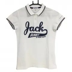 ★値下げ★ジャックバニー 半袖ポロシャツ アイボリー×ネイビー ビッグロゴプリント 襟袖口ライン  レディース 0(S) ゴルフウェア Jack Bunny